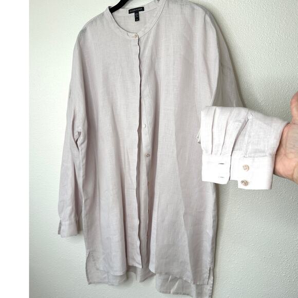 Eileen Fisher Tops - Eileen Fisher Pale Pink Organic Handkerchief Linen Mandarin Collar Shirt L